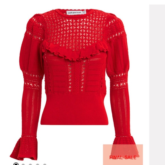 Women’s Self-Portrait Dark Red Knitted Lace Top Size Large - Picture 8 of 8